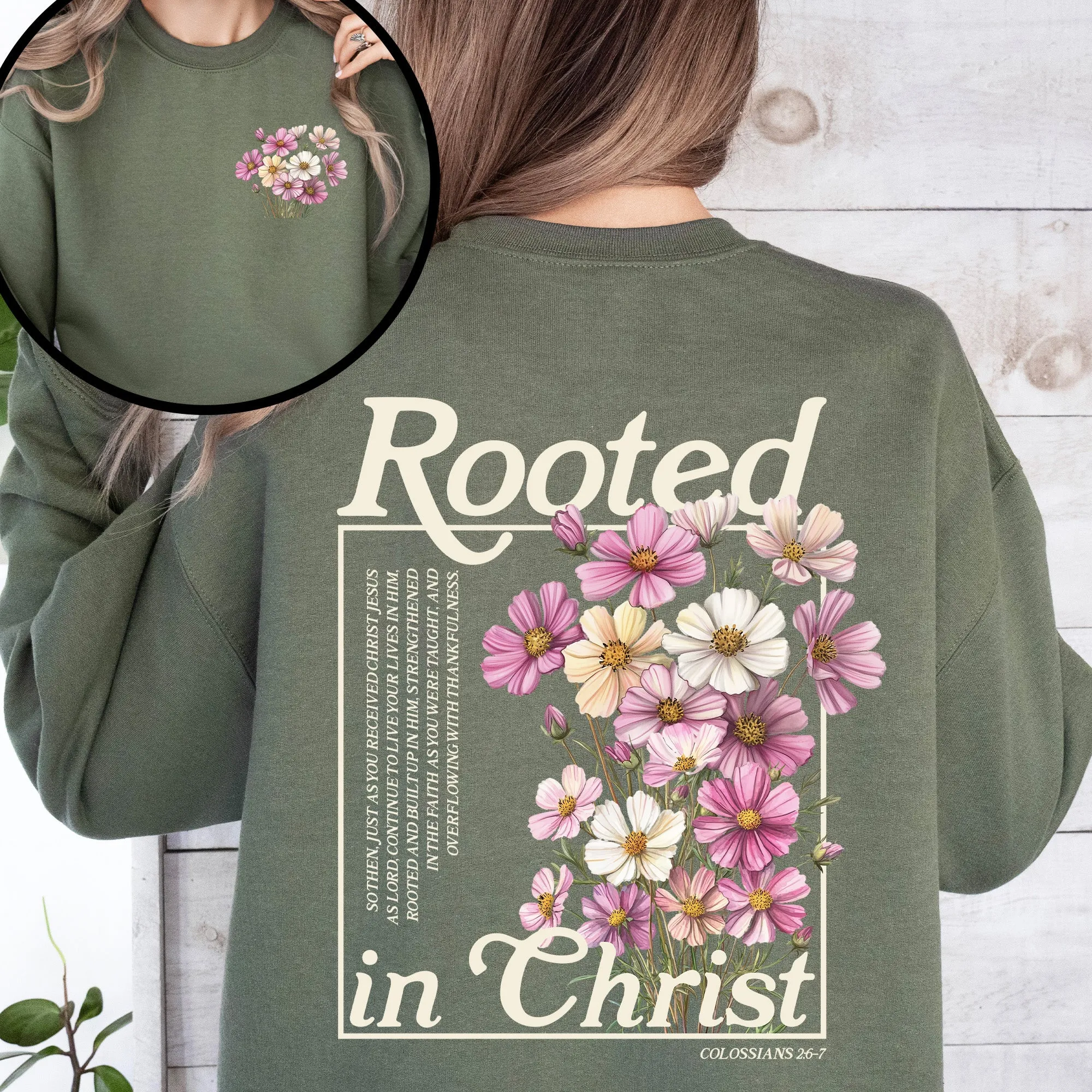Rooted In Christ, Flowers, Verse, Gospel, Christian, Faith, Religious Sweatshirt sold by Refinery Number One product image thumbnail 2