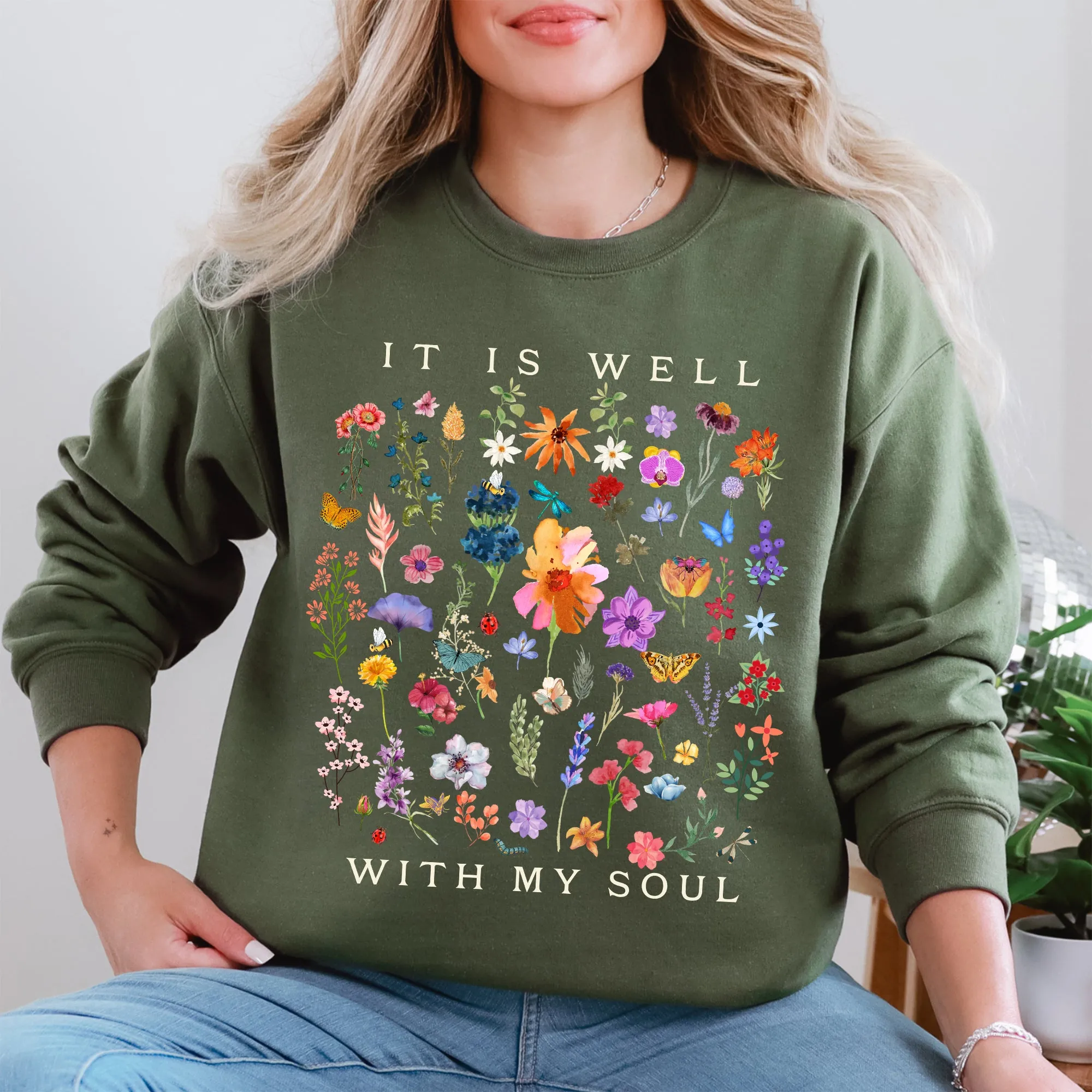 It Is Well With My Soul, Christian, Faith, Hymn, Gospel, Religious, Flowers Sweatshirt sold by Refinery Number One