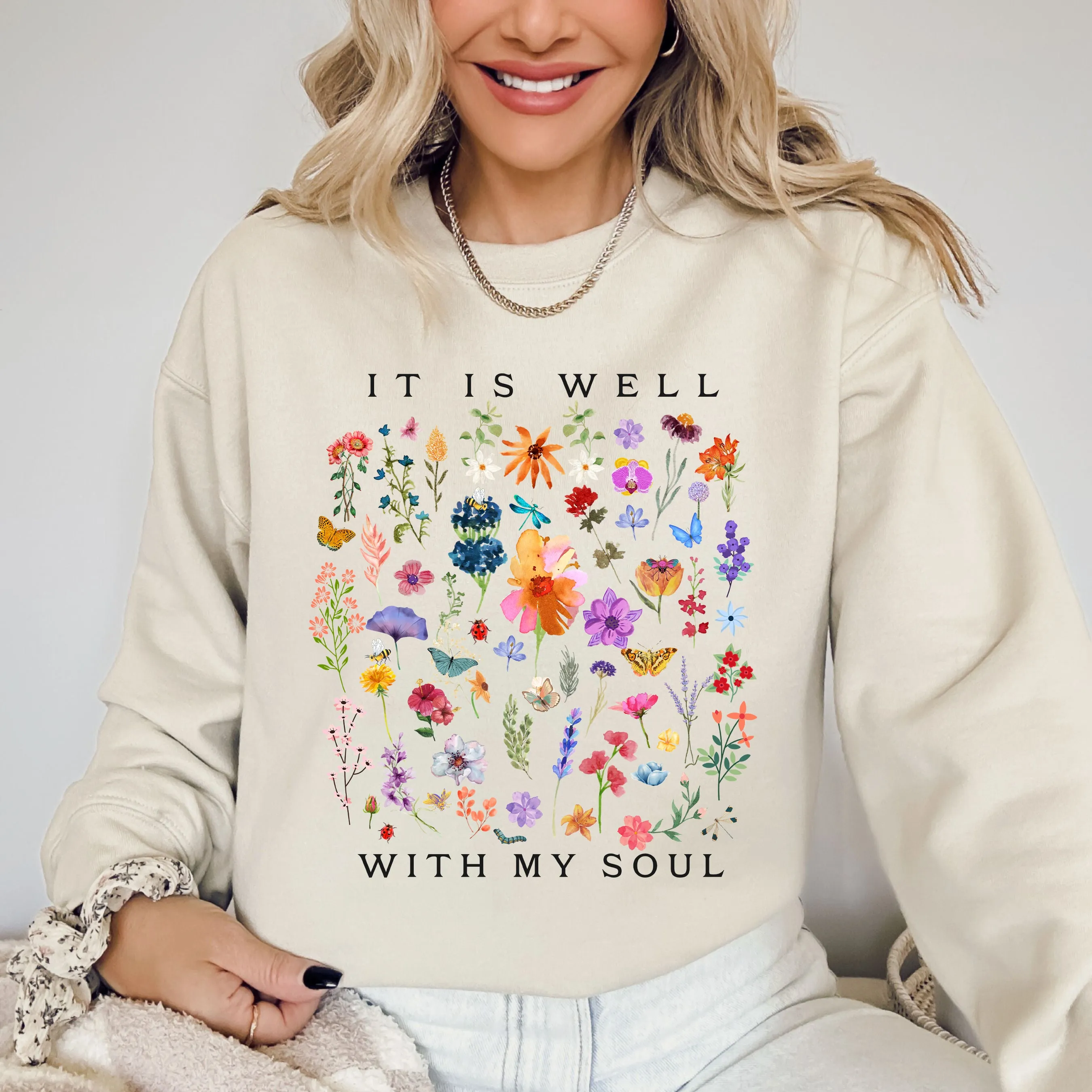 It Is Well With My Soul, Christian, Faith, Hymn, Gospel, Religious, Flowers Sweatshirt sold by Refinery Number One product image thumbnail 2
