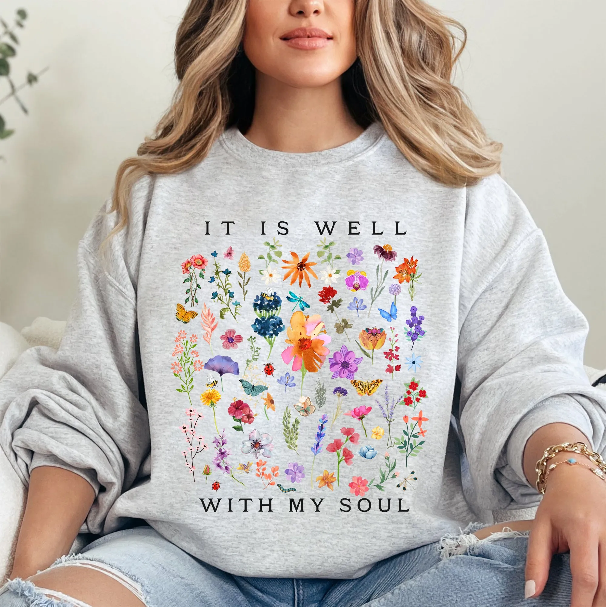 It Is Well With My Soul, Christian, Faith, Hymn, Gospel, Religious, Flowers Sweatshirt sold by Refinery Number One product image thumbnail 4