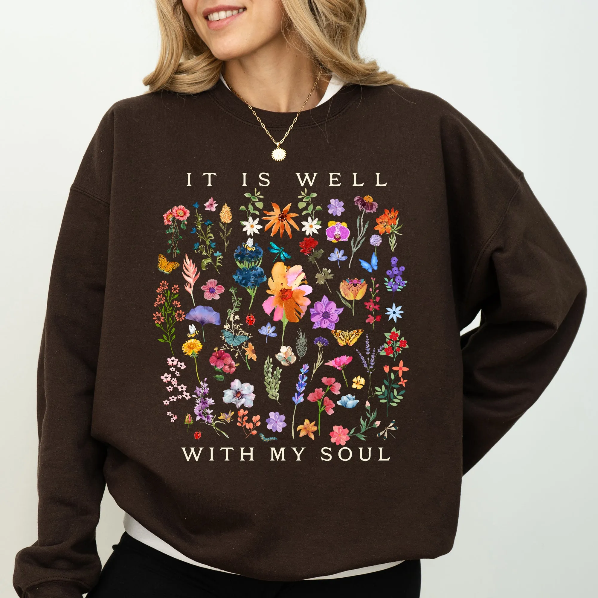 It Is Well With My Soul, Christian, Faith, Hymn, Gospel, Religious, Flowers Sweatshirt sold by Refinery Number One product image thumbnail 5