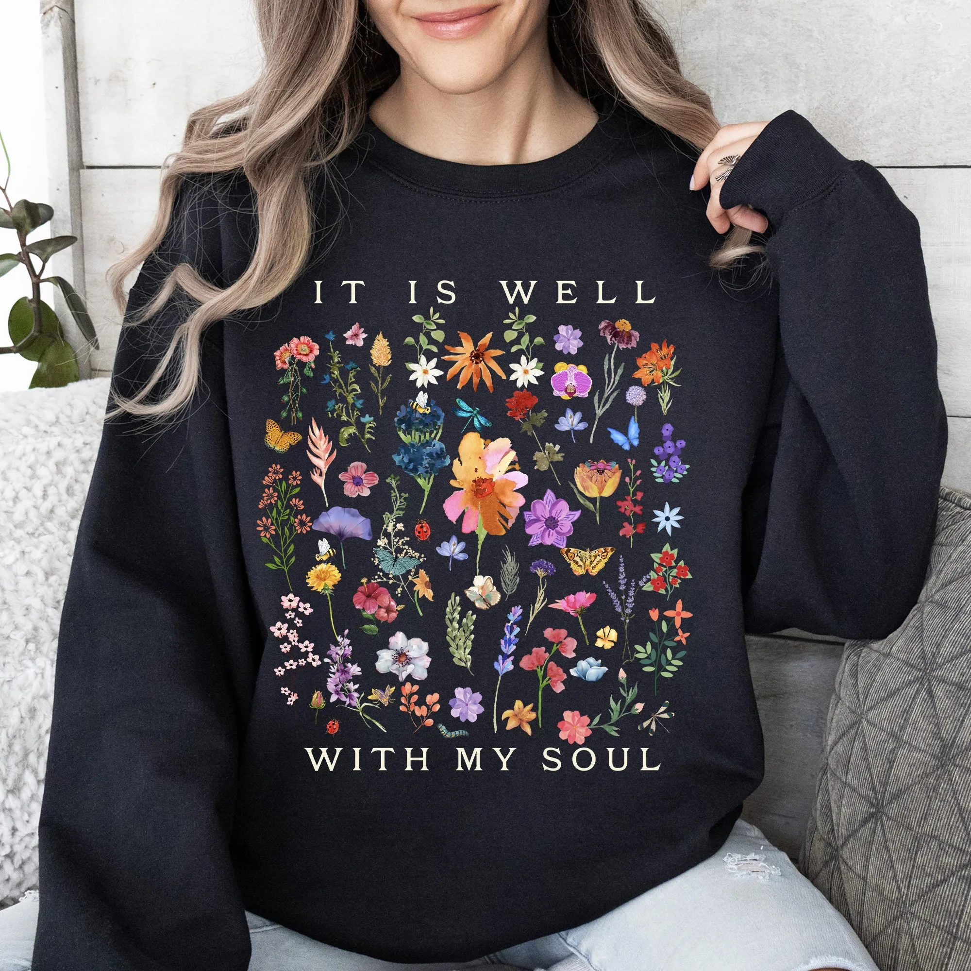 It Is Well With My Soul, Christian, Faith, Hymn, Gospel, Religious, Flowers Sweatshirt sold by Refinery Number One product image thumbnail 3