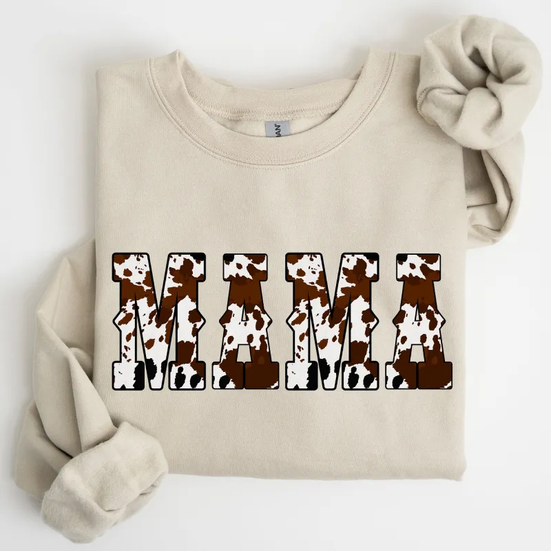 Mama, Cow Print, Western, Country, Varsity, Retro, Vintage Sweatshirt sold by Refinery Number One