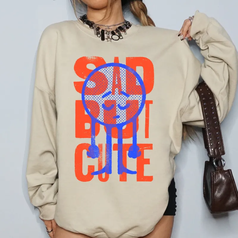 Sad But Cute, Mental Health, Smiley, Positivity, Funny, Sarcastic Sweatshirt sold by Refinery Number One