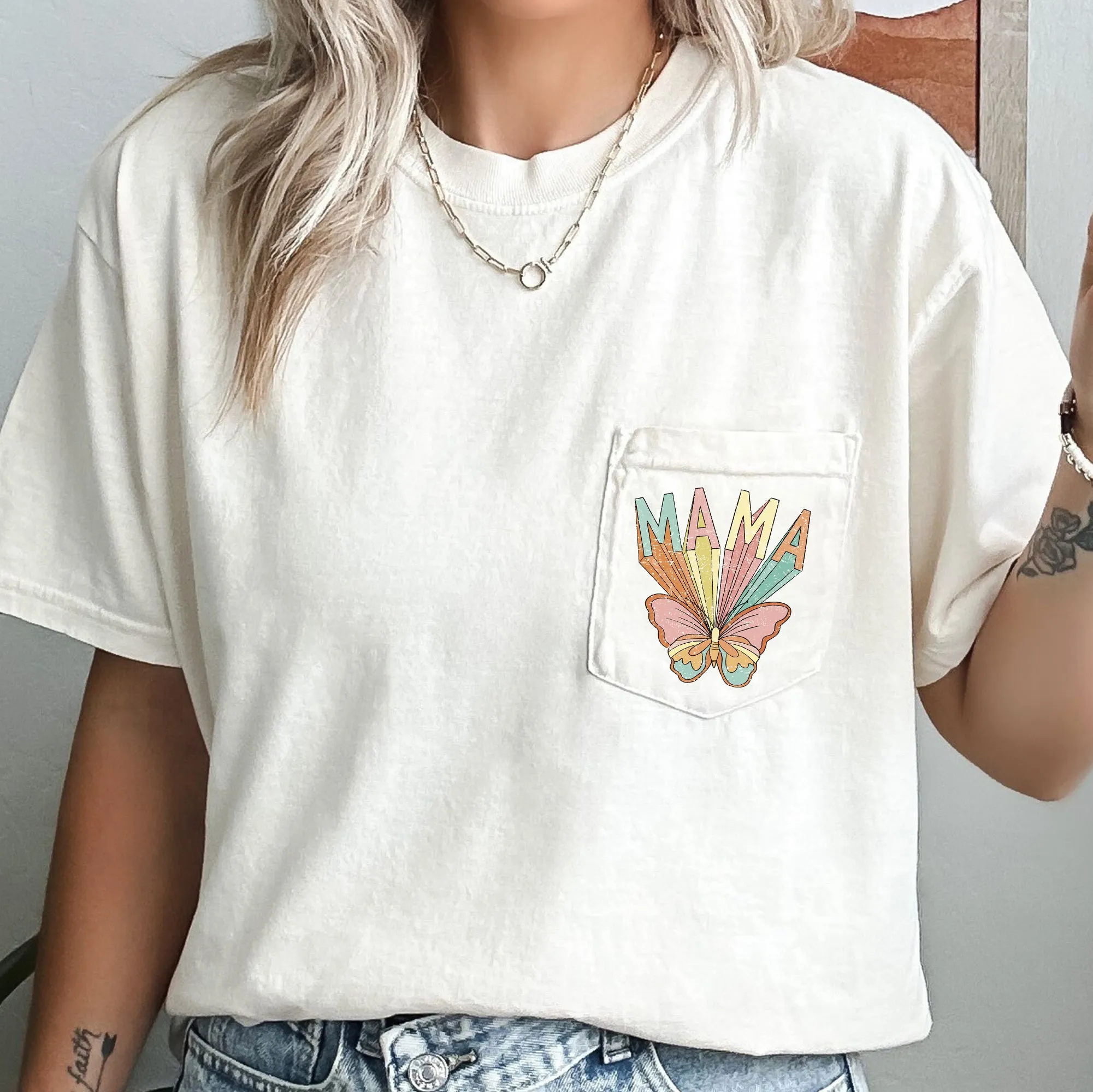 Retro Mama, Butterfly, Hippie, Pocket Tee Comfort Colors T-Shirt sold by Refinery Number One product image thumbnail 4