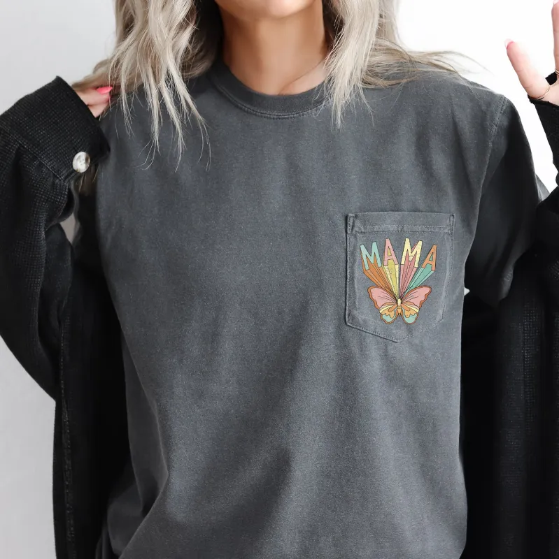 Retro Mama, Butterfly, Hippie, Pocket Tee Comfort Colors T-Shirt sold by Refinery Number One