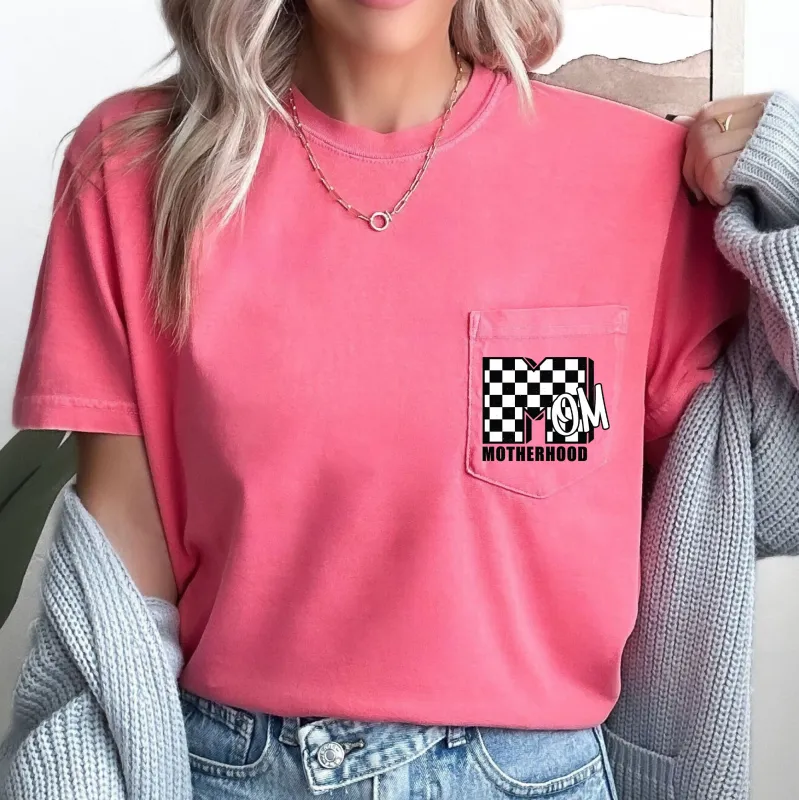 Mom, Motherhood, Retro, Checkered, Pocket Tee Comfort Colors T-Shirt sold by Refinery Number One