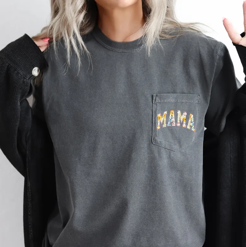 Mama, Retro Floral, Pocket Tee Comfort Colors T-Shirt sold by Refinery Number One