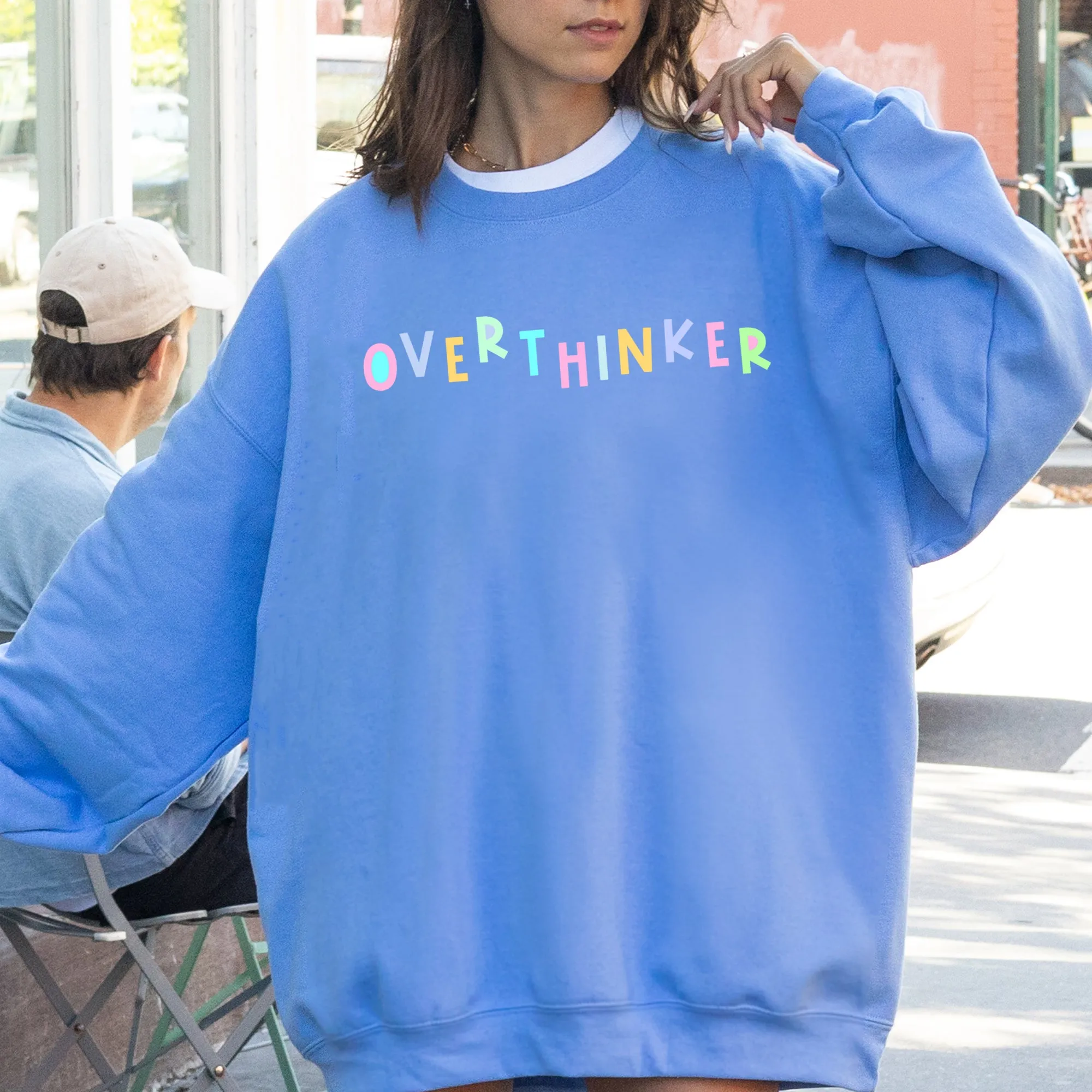 Overthinker Sweatshirt, Positivity, Funny, Sarcastic, Mom Gift, Mental Health, Colorful, Pastel, Crewneck, Crew Neck Sweatshirt sold by Refinery Number One product image thumbnail 2