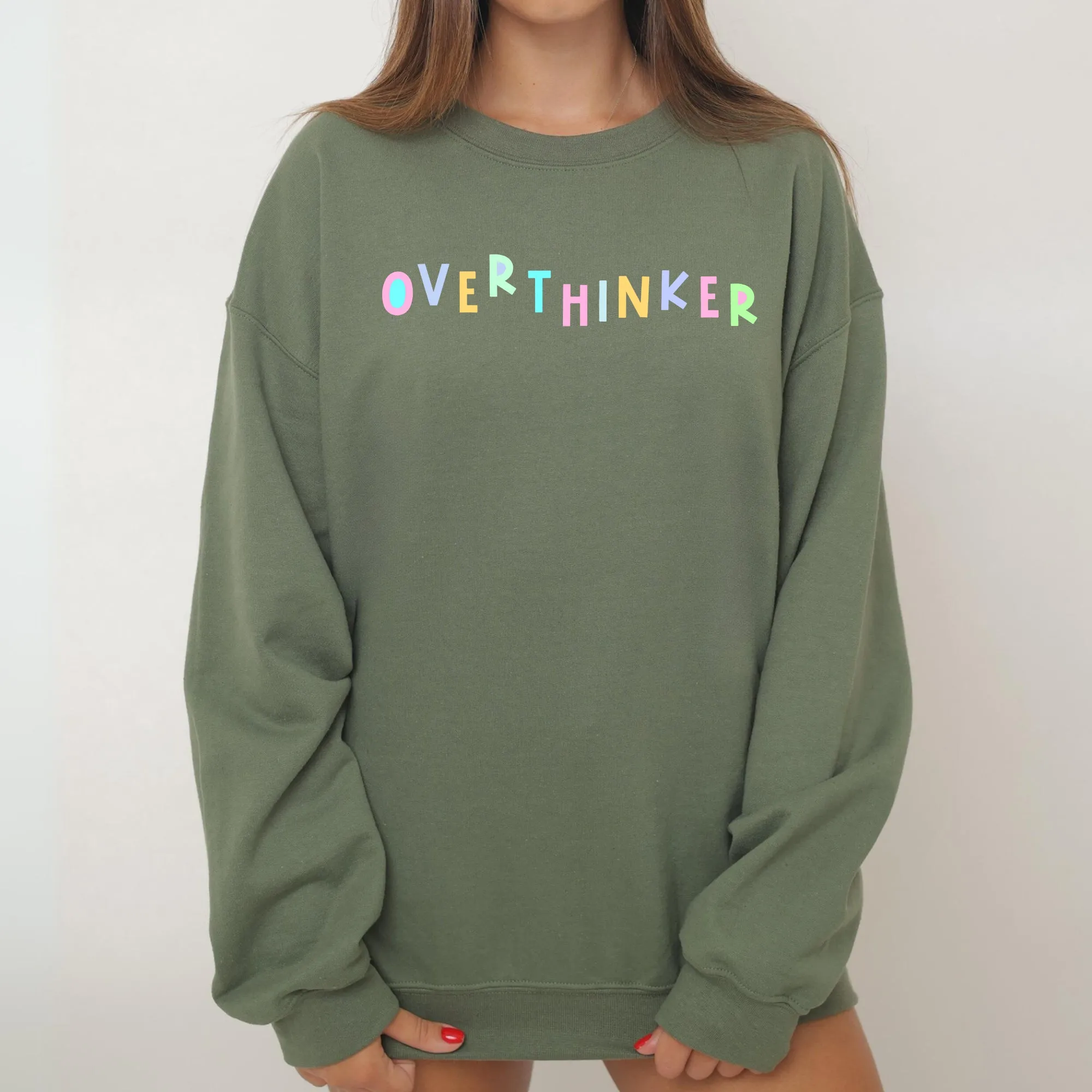 Overthinker Sweatshirt, Positivity, Funny, Sarcastic, Mom Gift, Mental Health, Colorful, Pastel, Crewneck, Crew Neck Sweatshirt sold by Refinery Number One product image thumbnail 5