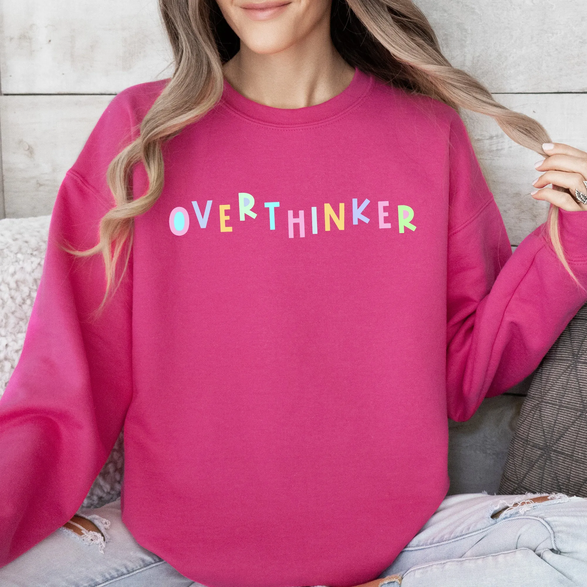 Overthinker Sweatshirt, Positivity, Funny, Sarcastic, Mom Gift, Mental Health, Colorful, Pastel, Crewneck, Crew Neck Sweatshirt sold by Refinery Number One