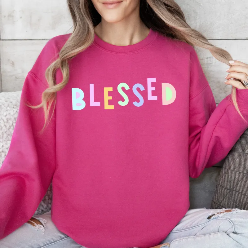 Blessed Sweatshirt, Positivity, Funny, Sarcastic, Mom Gift, Mental Health, Colorful, Pastel, Crewneck, Crew Neck Sweatshirt sold by Refinery Number One