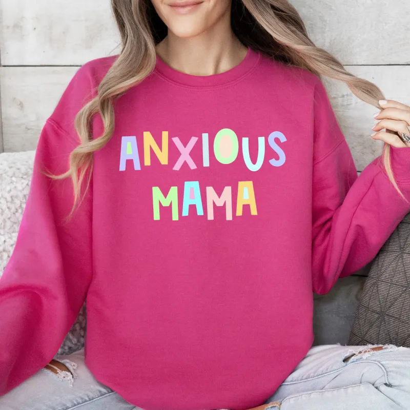 Anxious Mama Sweatshirt, Positivity, Funny, Sarcastic, Mom Gift, Mental Health, Colorful, Pastel, Crewneck, Crew Neck Sweatshirt sold by Refinery Number One