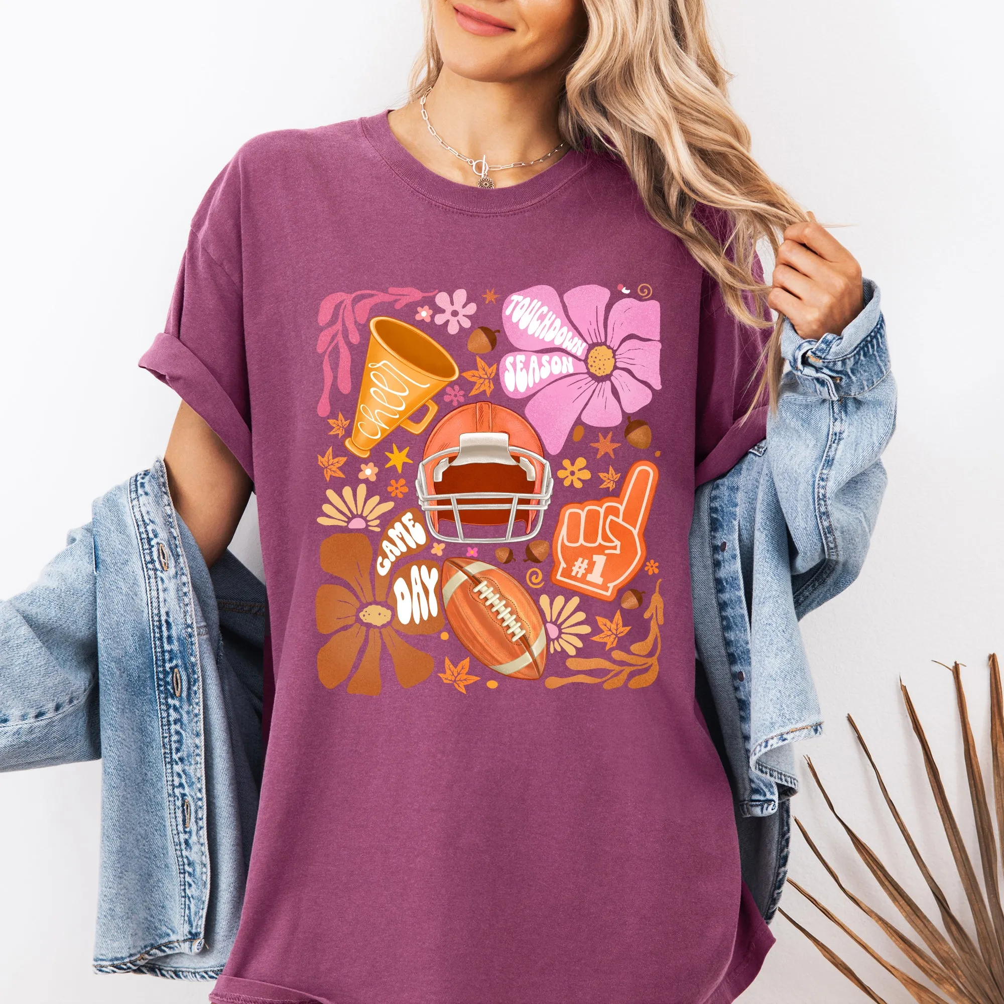 Football, Floral, Girly, Sports, Game Day, Big Game, Touchdown, Tailgate Party Tshirt Comfort Colors T-Shirt sold by Refinery Number One product image thumbnail 5
