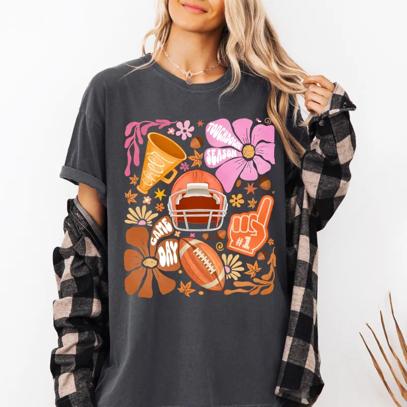 Football, Floral, Girly, Sports, Game Day, Big Game, Touchdown, Tailgate Party Tshirt Comfort Colors T-Shirt sold by Refinery Number One