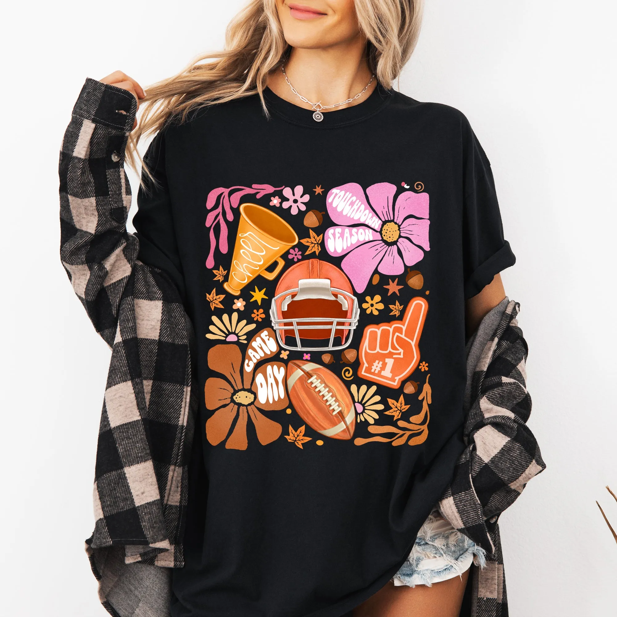 Football, Floral, Girly, Sports, Game Day, Big Game, Touchdown, Tailgate Party Tshirt Comfort Colors T-Shirt sold by Refinery Number One product image thumbnail 3