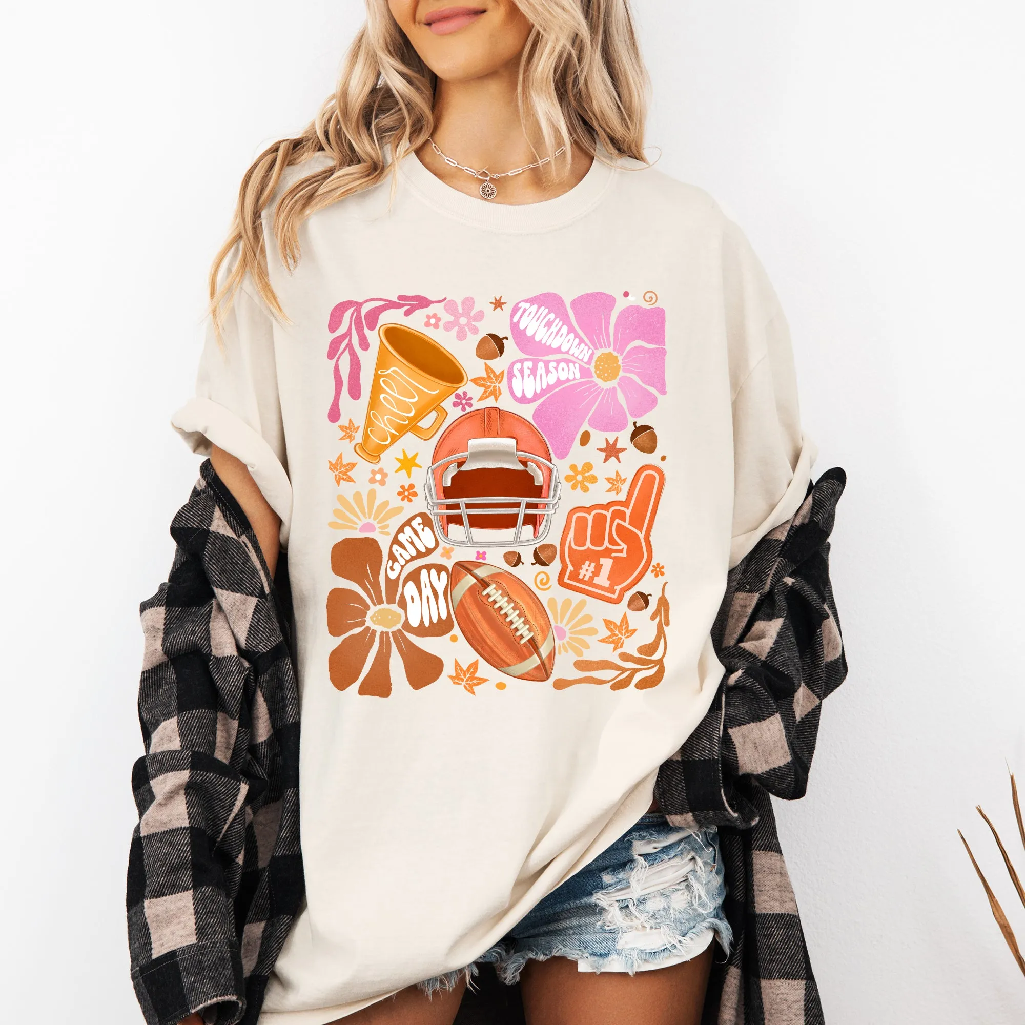 Football, Floral, Girly, Sports, Game Day, Big Game, Touchdown, Tailgate Party Tshirt Comfort Colors T-Shirt sold by Refinery Number One product image thumbnail 4