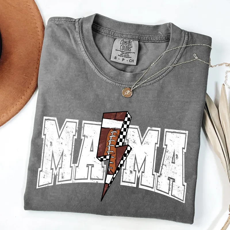 Mama, Lightening Bolt, Checkered, Football, Sports, Game Day, Big Game, Touchdown, Tailgate Party Tshirt Comfort Colors T-Shirt sold by Refinery Number One