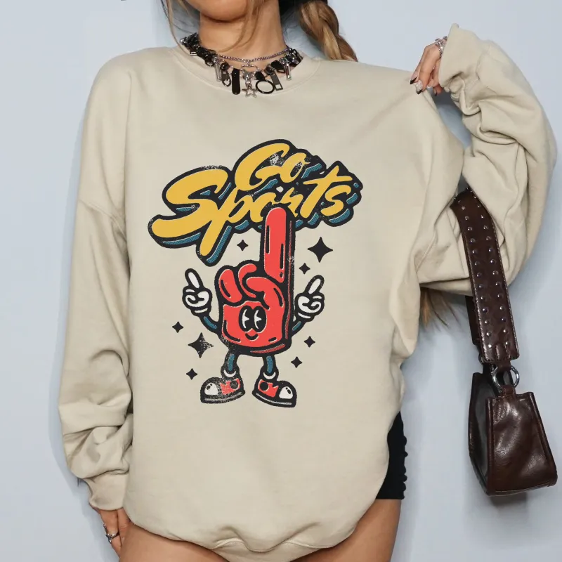 Go Sports, Foam Finger, Funny, Football, Baseball, Soccer, Basketball, Tailgate Party Sweatshirt sold by Refinery Number One