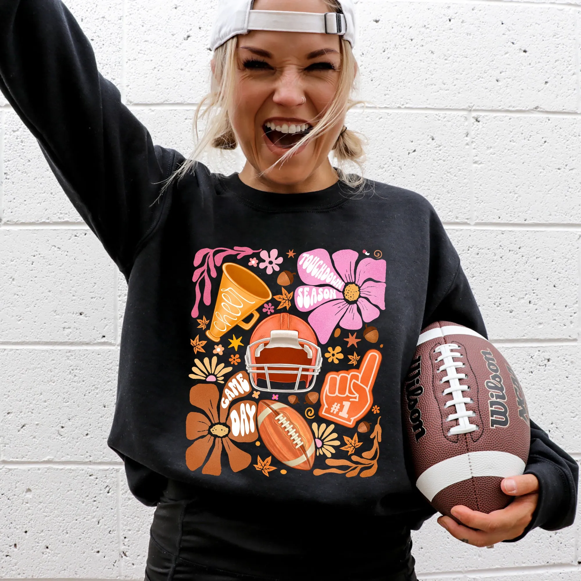 Football, Floral, Girly, Sports, Game Day, Big Game, Touchdown, Tailgate Party Sweatshirt sold by Refinery Number One product image thumbnail 2