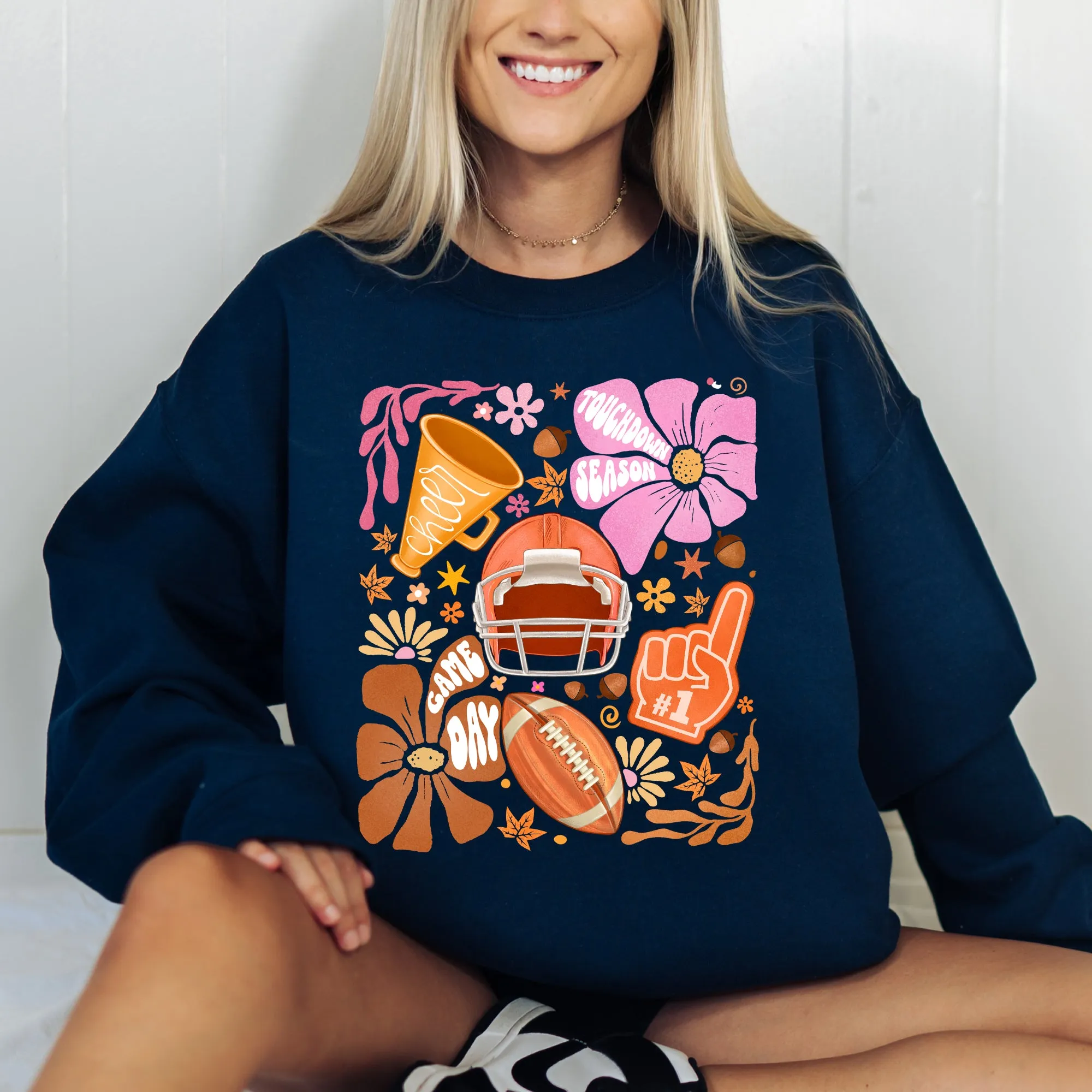 Football, Floral, Girly, Sports, Game Day, Big Game, Touchdown, Tailgate Party Sweatshirt sold by Refinery Number One product image thumbnail 4