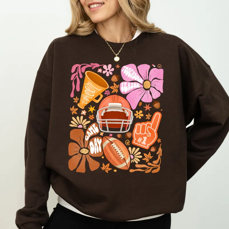 Football, Floral, Girly, Sports, Game Day, Big Game, Touchdown, Tailgate Party Sweatshirt sold by Refinery Number One