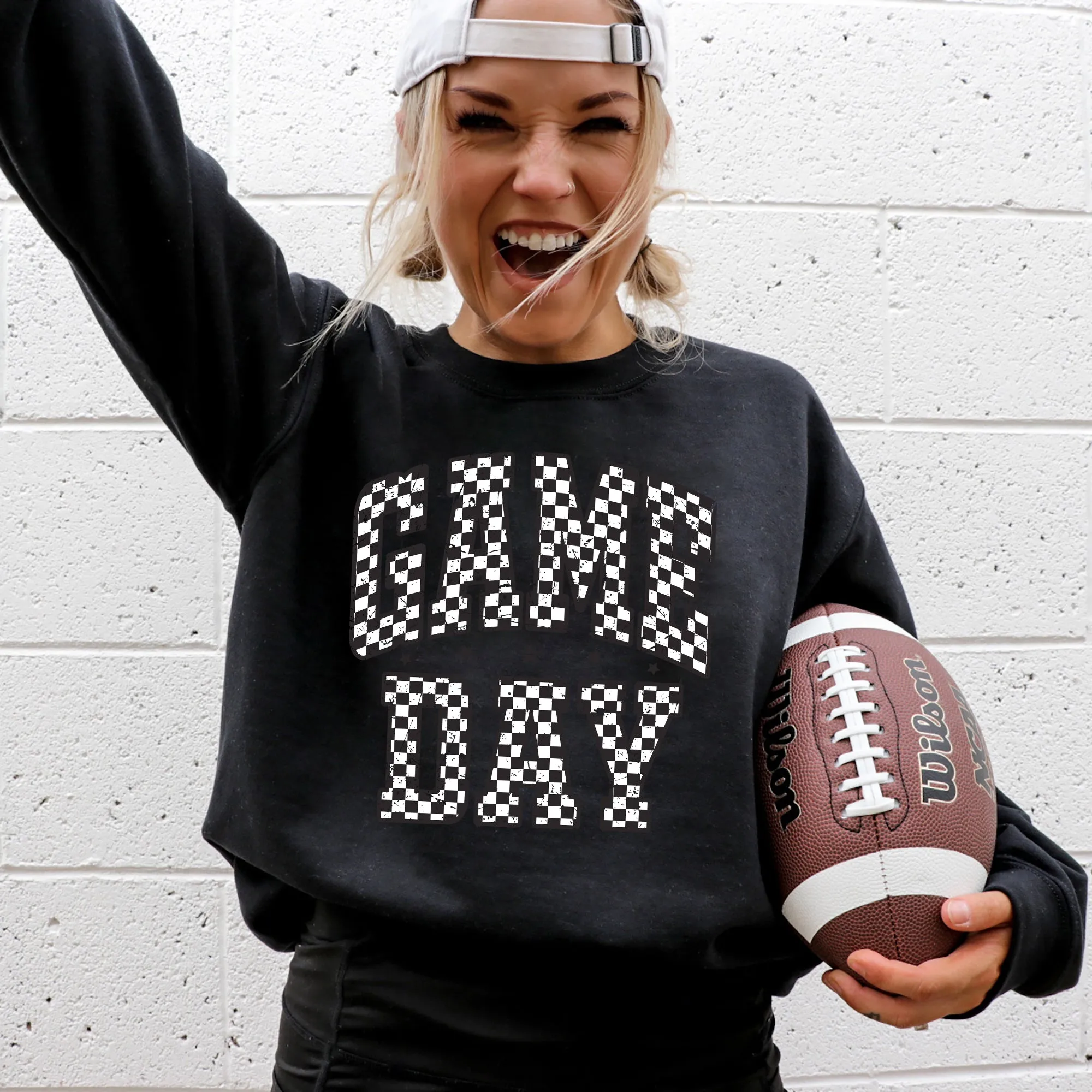 Game Day, Checkered, Football, Sports, Big Game, Touchdown, Tailgate Party Sweatshirt sold by Refinery Number One product image thumbnail 2