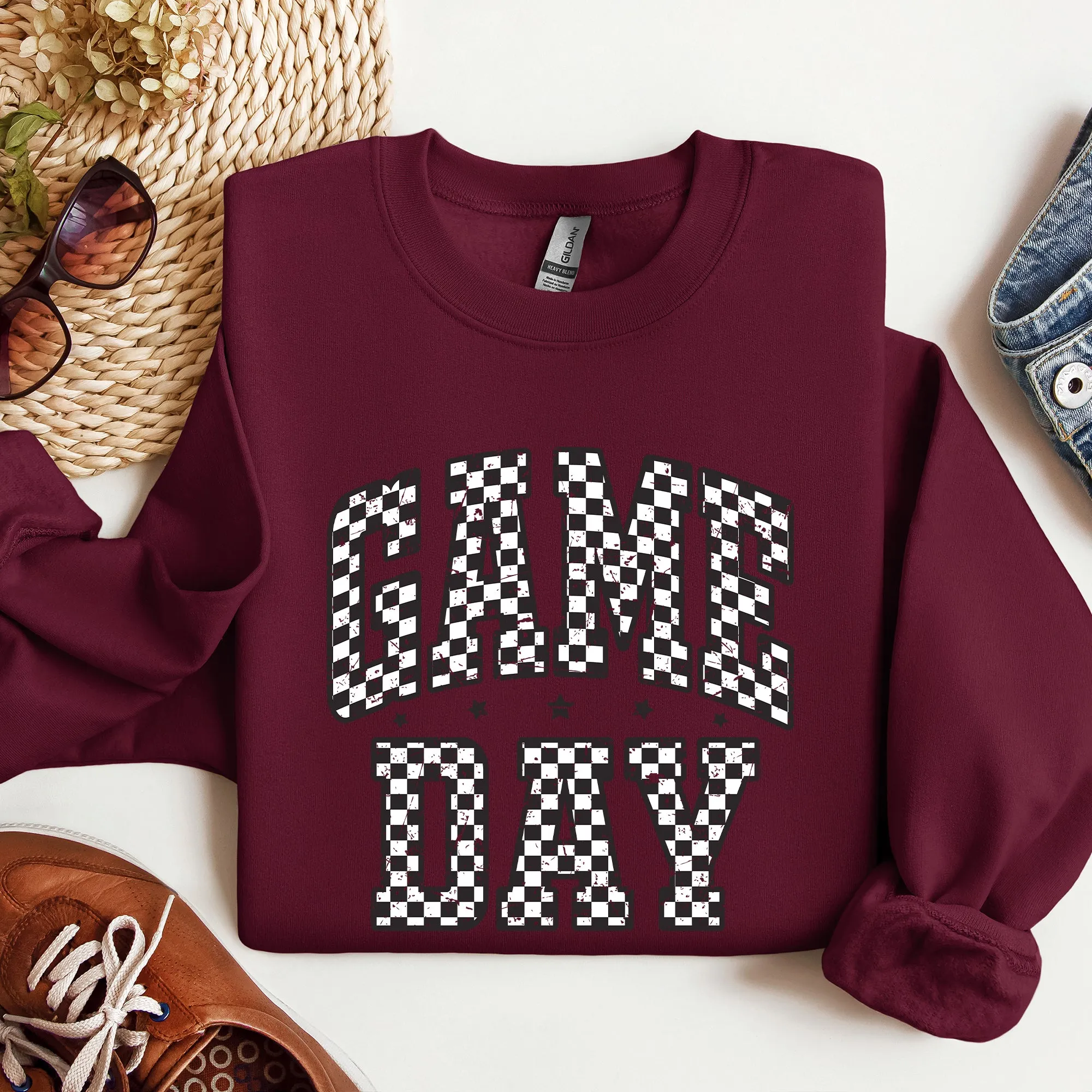 Game Day, Checkered, Football, Sports, Big Game, Touchdown, Tailgate Party Sweatshirt sold by Refinery Number One product image thumbnail 4