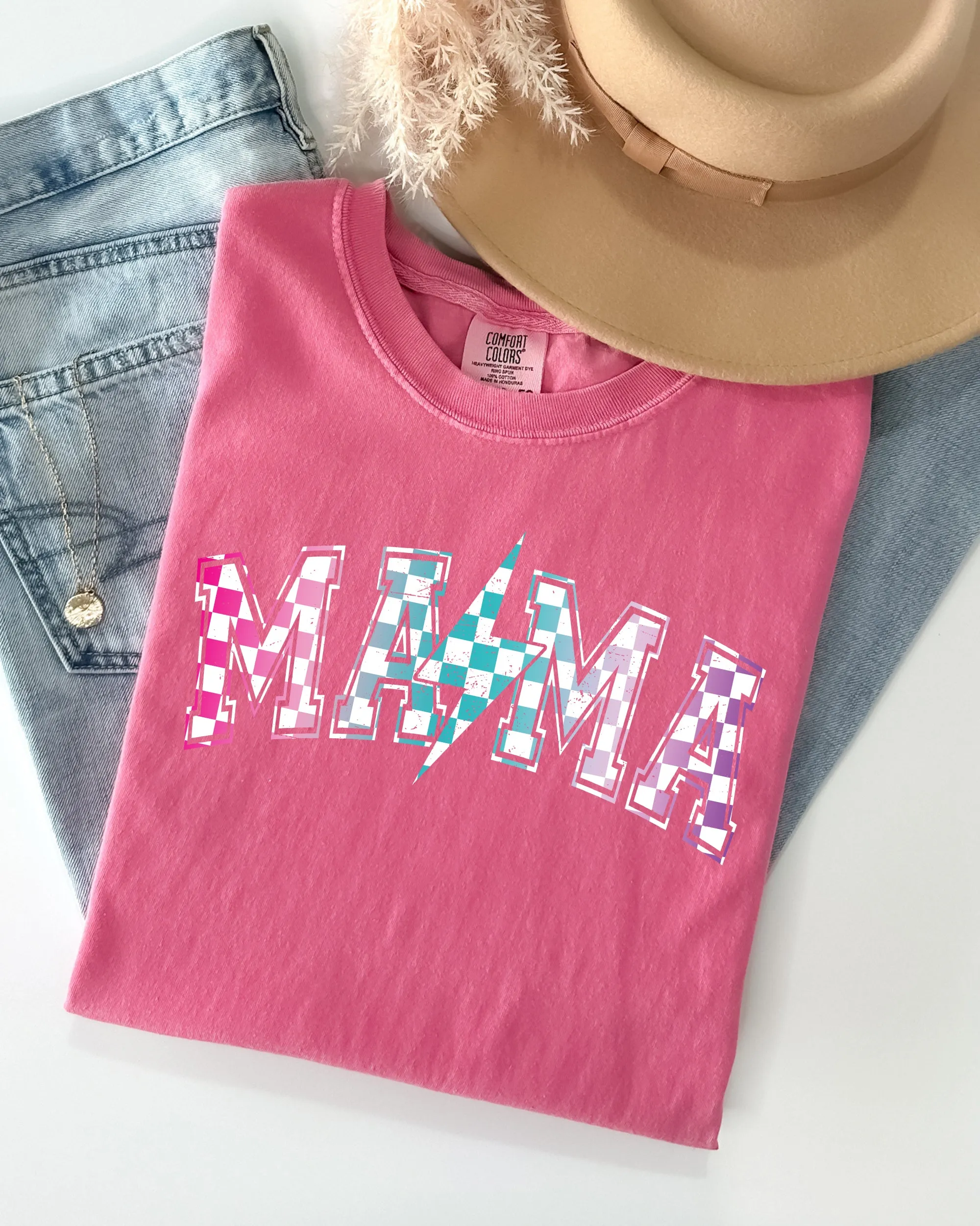 Retro Mama, Checkered, Lightening Bolt, Colorful, Mother, Mom Shirt Comfort Colors T-Shirt sold by Refinery Number One product image thumbnail 5