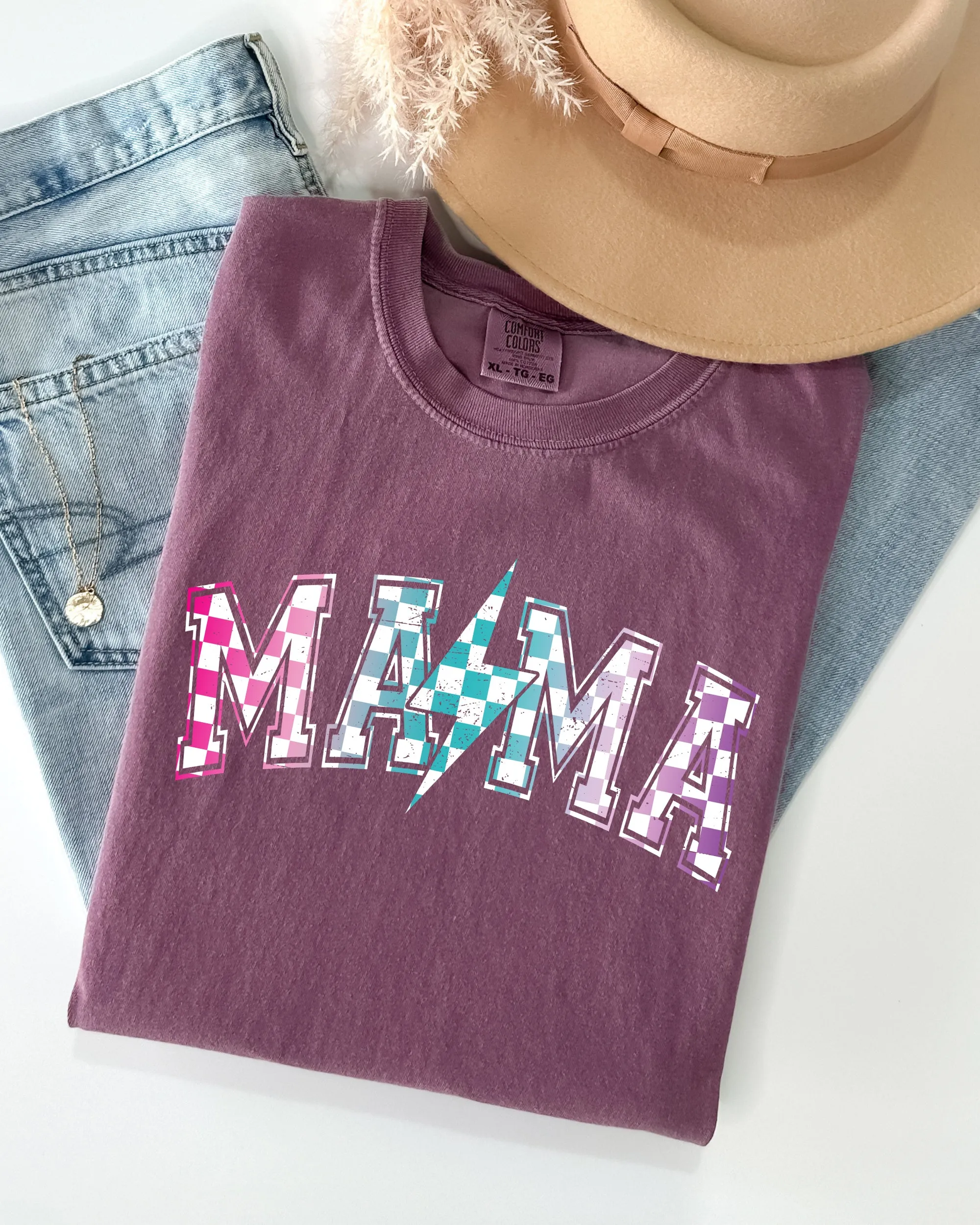 Retro Mama, Checkered, Lightening Bolt, Colorful, Mother, Mom Shirt Comfort Colors T-Shirt sold by Refinery Number One product image thumbnail 4