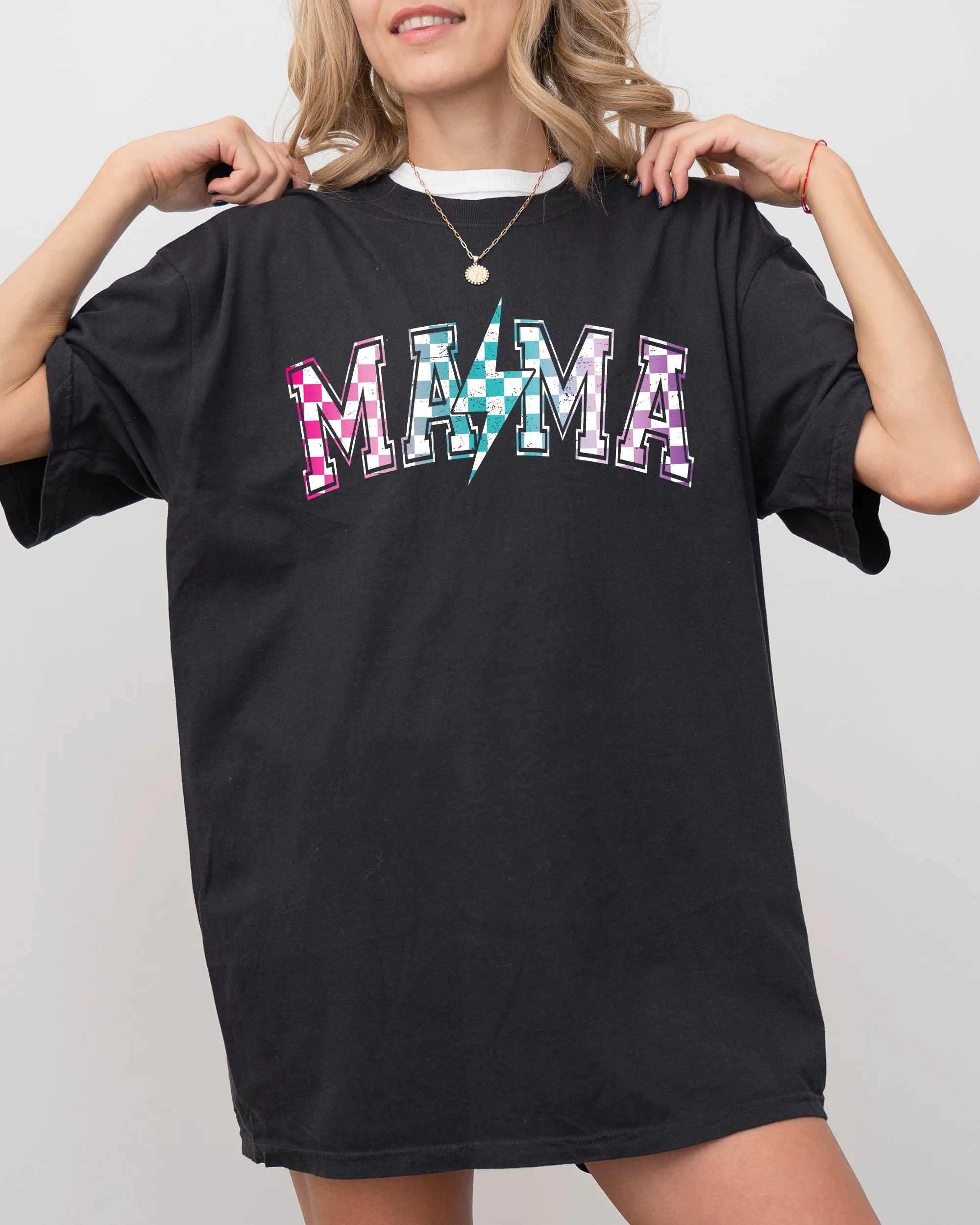 Retro Mama, Checkered, Lightening Bolt, Colorful, Mother, Mom Shirt Comfort Colors T-Shirt sold by Refinery Number One product image thumbnail 3