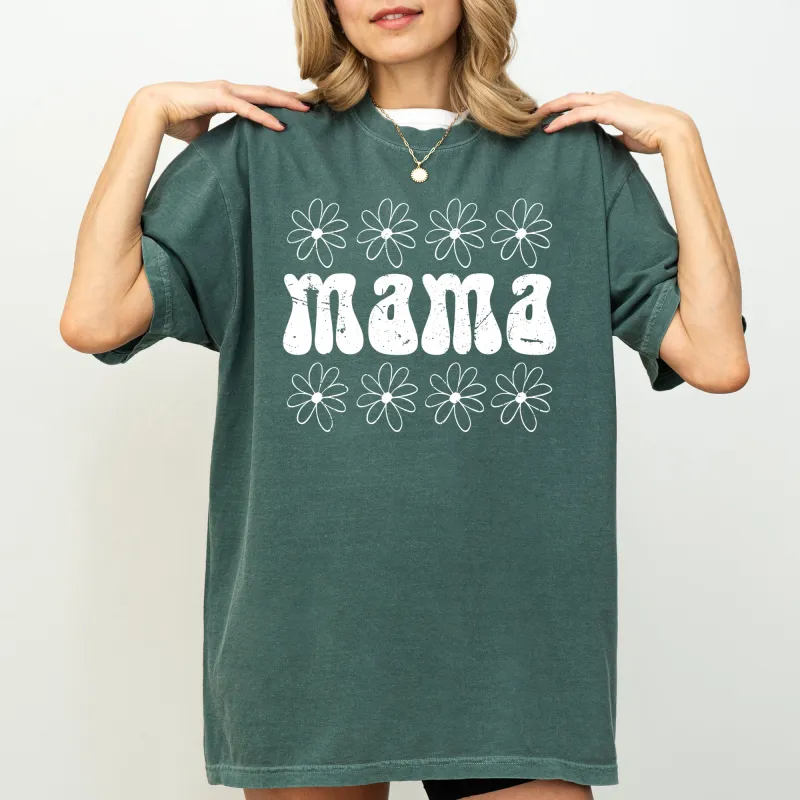 Mama, Retro, Daisy, 70s, Flowers, Mother, Mom Shirt Comfort Colors T-Shirt sold by Refinery Number One