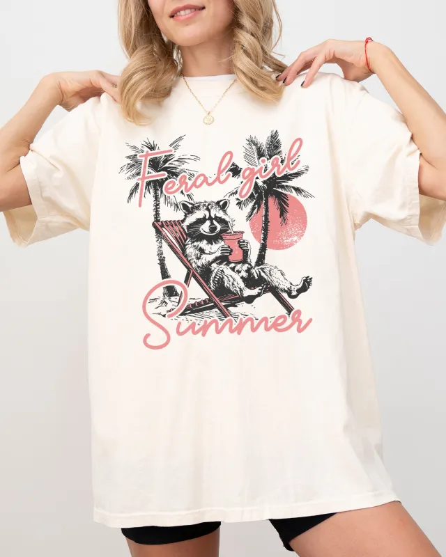 Feral Girl Summer, Funny, Raccoon, Beach, Vacation, Hot Girl Summer, Aesthetic, Meme Shirt Comfort Colors T-Shirt sold by Refinery Number One