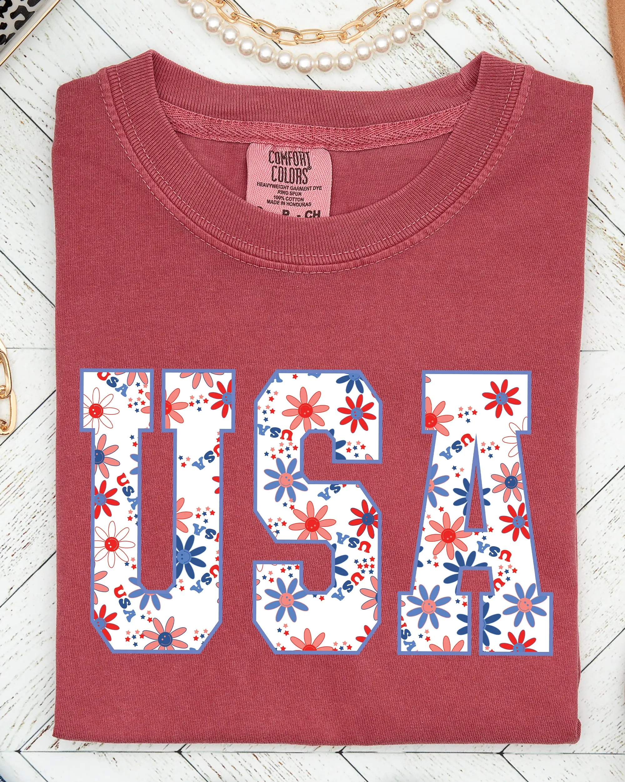 USA, Floral, Flowers, America, Patriotic, Summer, 4th of July, Independence Day Shirt Comfort Colors T-Shirt sold by Refinery Number One product image thumbnail 3