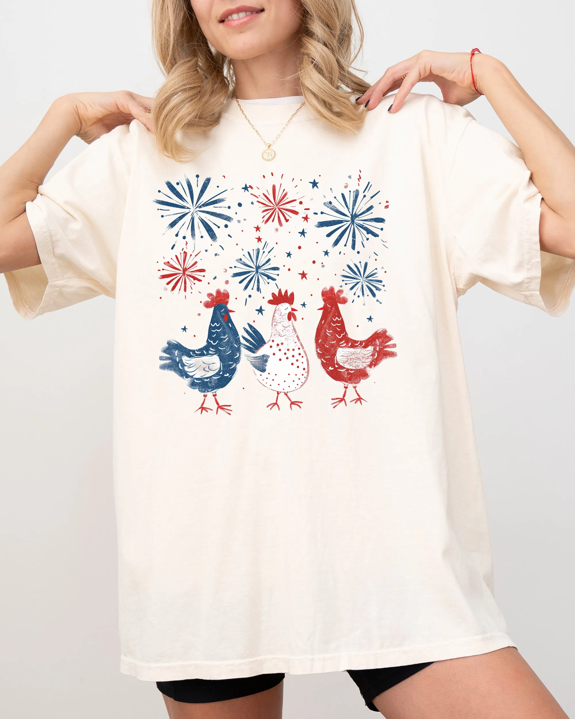 Patriotic Chickens, USA, America, Fireworks, Independence Day, 4th of July Shirt Comfort Colors T-Shirt sold by Refinery Number One