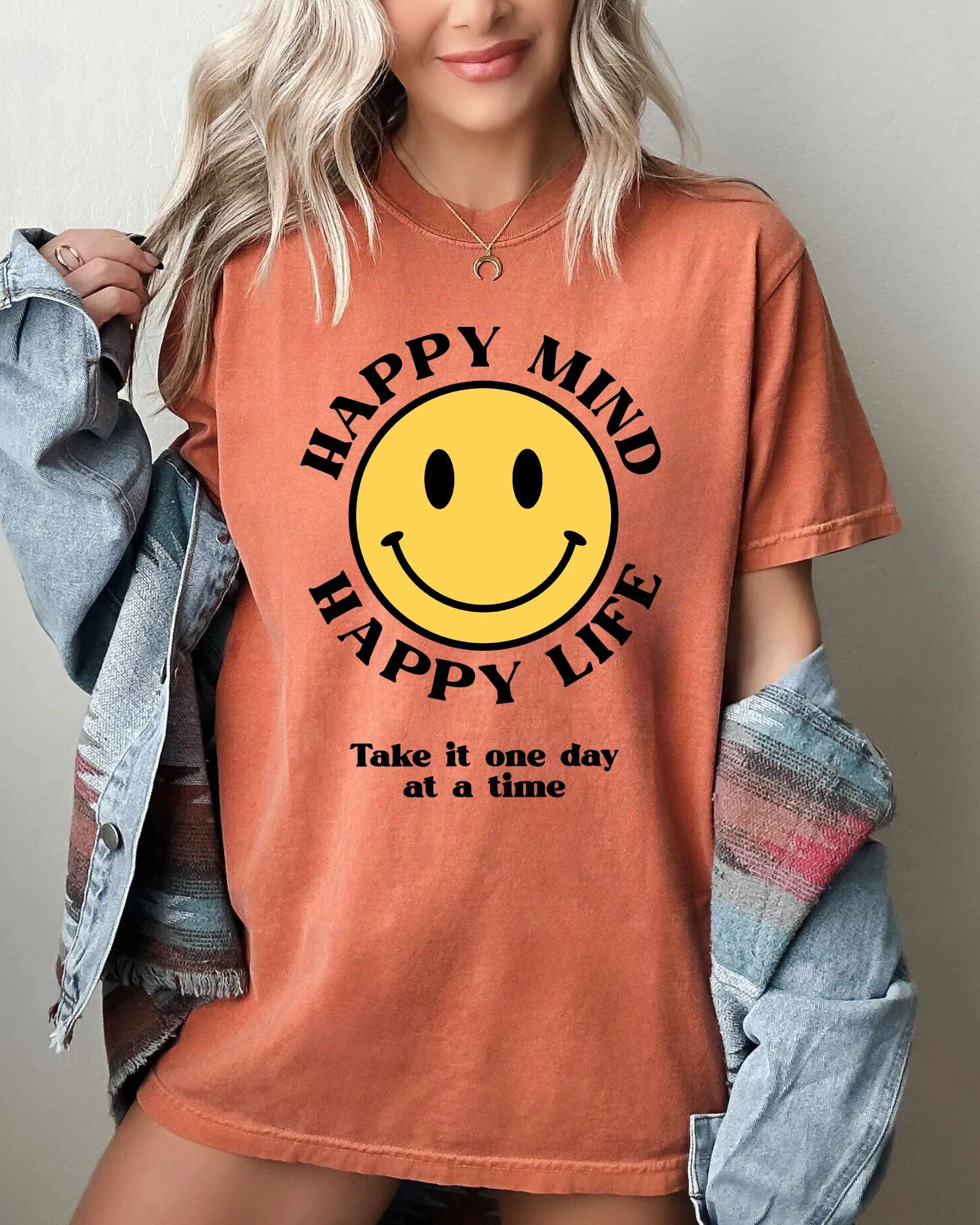 Happy Mind, Happy Life, One Day At A Time, Aesthetic, Positivity, Meme, Mental Health Shirt Comfort Colors T-Shirt sold by Refinery Number One