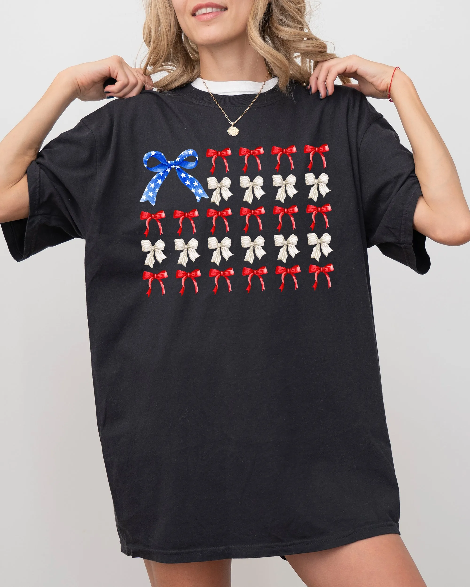 Flag Ribbons and Bows, America, Fourth Of July, Red White Blue, USA, Patriotic, Girly, Coquette, Trendy Shirt Comfort Colors T-Shirt sold by Refinery Number One product image thumbnail 2