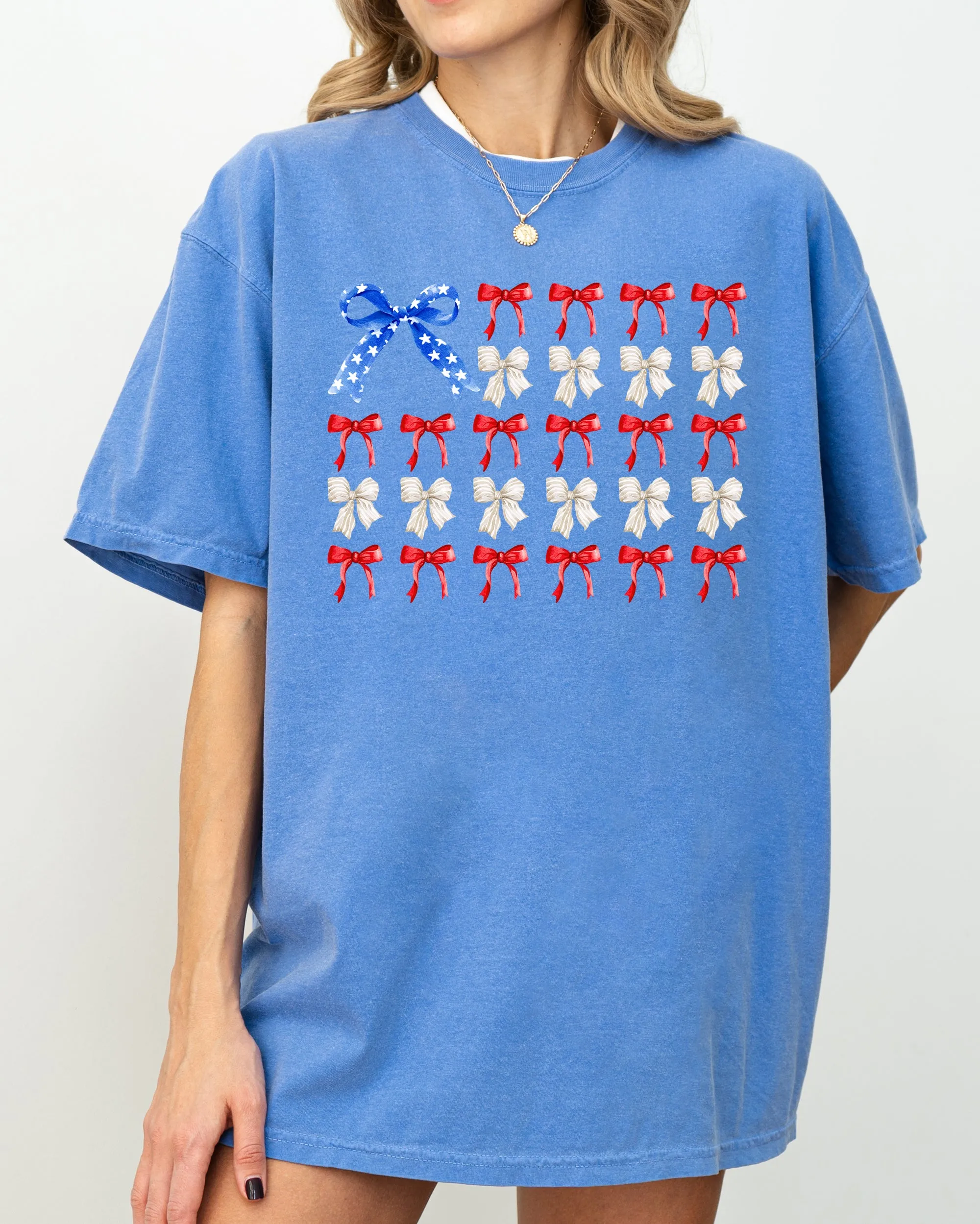 Flag Ribbons and Bows, America, Fourth Of July, Red White Blue, USA, Patriotic, Girly, Coquette, Trendy Shirt Comfort Colors T-Shirt sold by Refinery Number One product image thumbnail 3