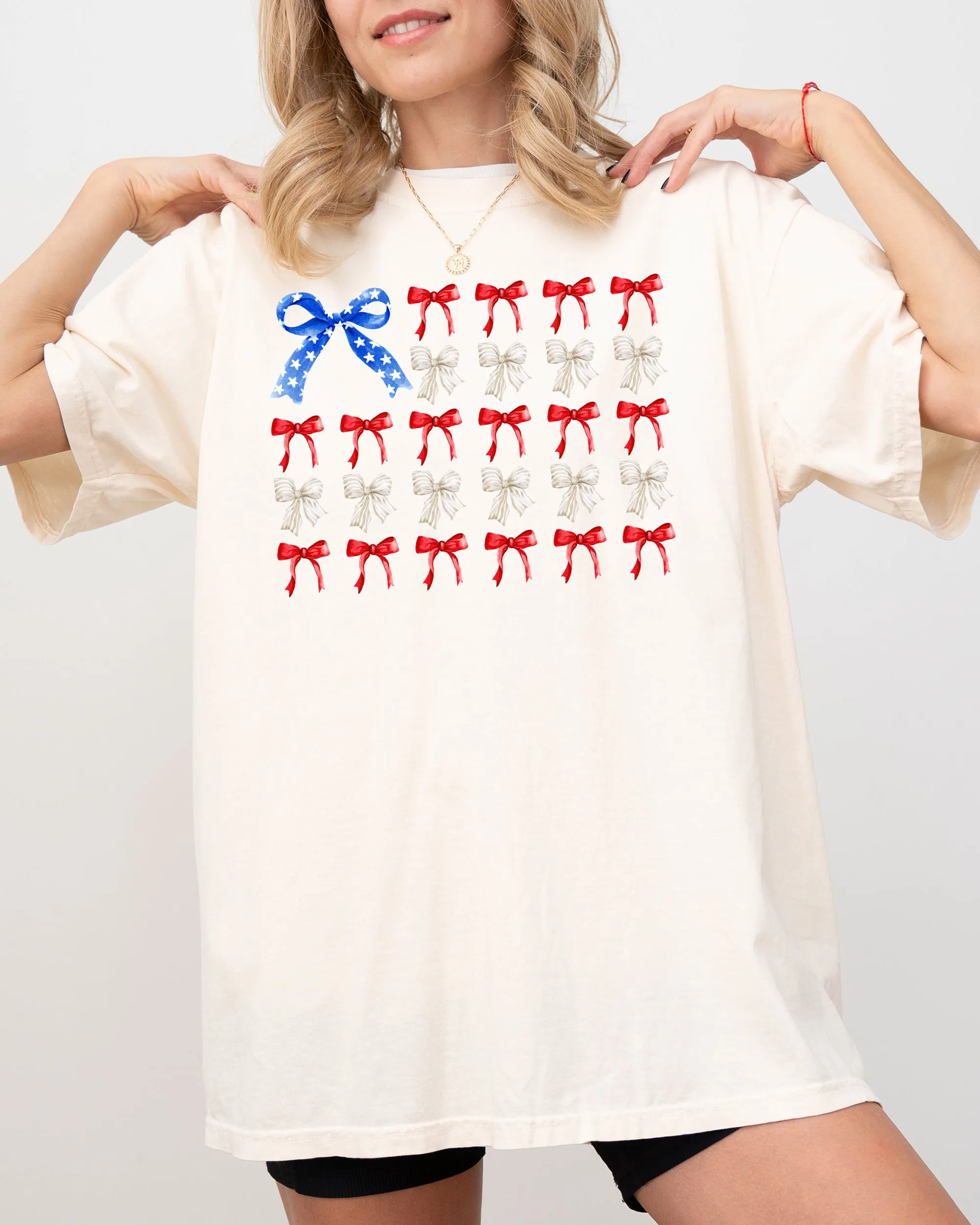 Flag Ribbons and Bows, America, Fourth Of July, Red White Blue, USA, Patriotic, Girly, Coquette, Trendy Shirt Comfort Colors T-Shirt sold by Refinery Number One product image thumbnail 4