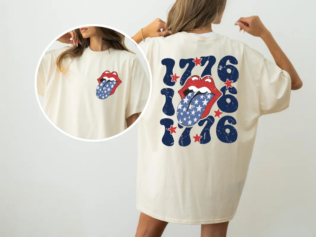 1776 America, Rock and Roll, Tongue, Patriotic, USA, Independence Day, Fourth of July Tshirt Comfort Colors T-Shirt sold by Refinery Number One