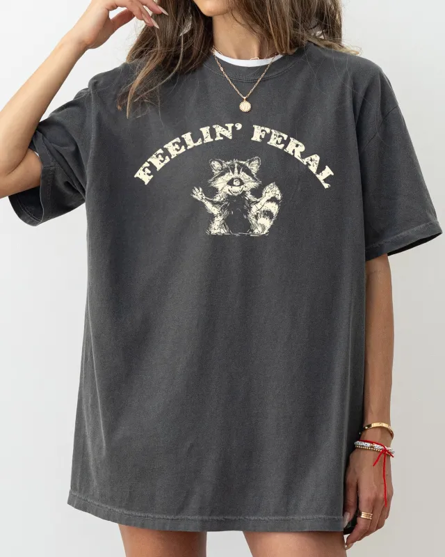 Feelin Feral, Funny, Raccoon, Aesthetic, Trendy, Funny, Humorous Tshirt Comfort Colors T-Shirt sold by Refinery Number One