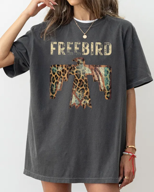 Free Bird, Western Thunderbird, Leopard Print, Concert Tee, Country, Rock Music Tshirt Comfort Colors T-Shirt sold by Refinery Number One