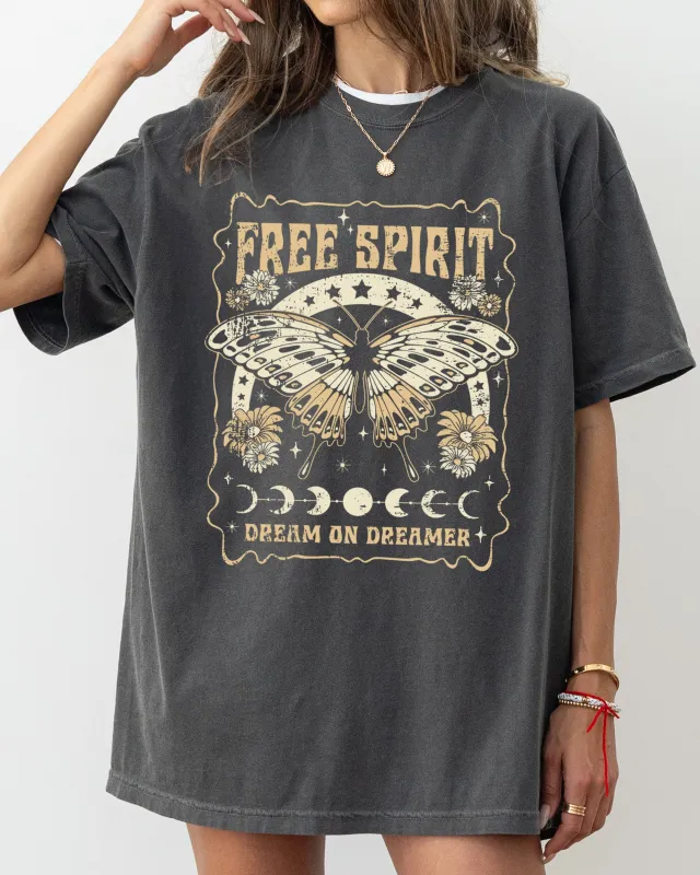 Free Spirit, Dream On Dreamer, Hippie, Psychedelic, Butterfly Tshirt Comfort Colors T-Shirt sold by Refinery Number One