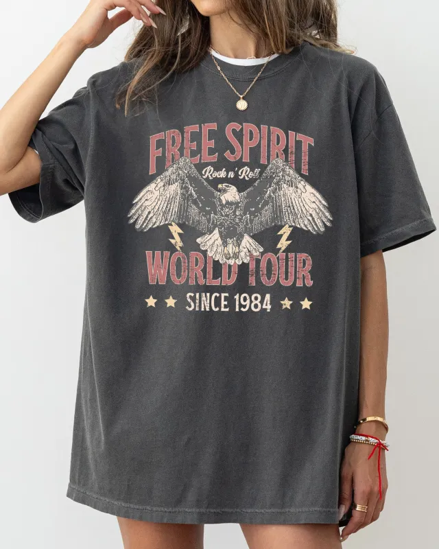 Free Spirit, World Tour, 1980s, Eagle, Patriotic, Rock and Roll, Concert, Music Tshirt Comfort Colors T-Shirt sold by Refinery Number One