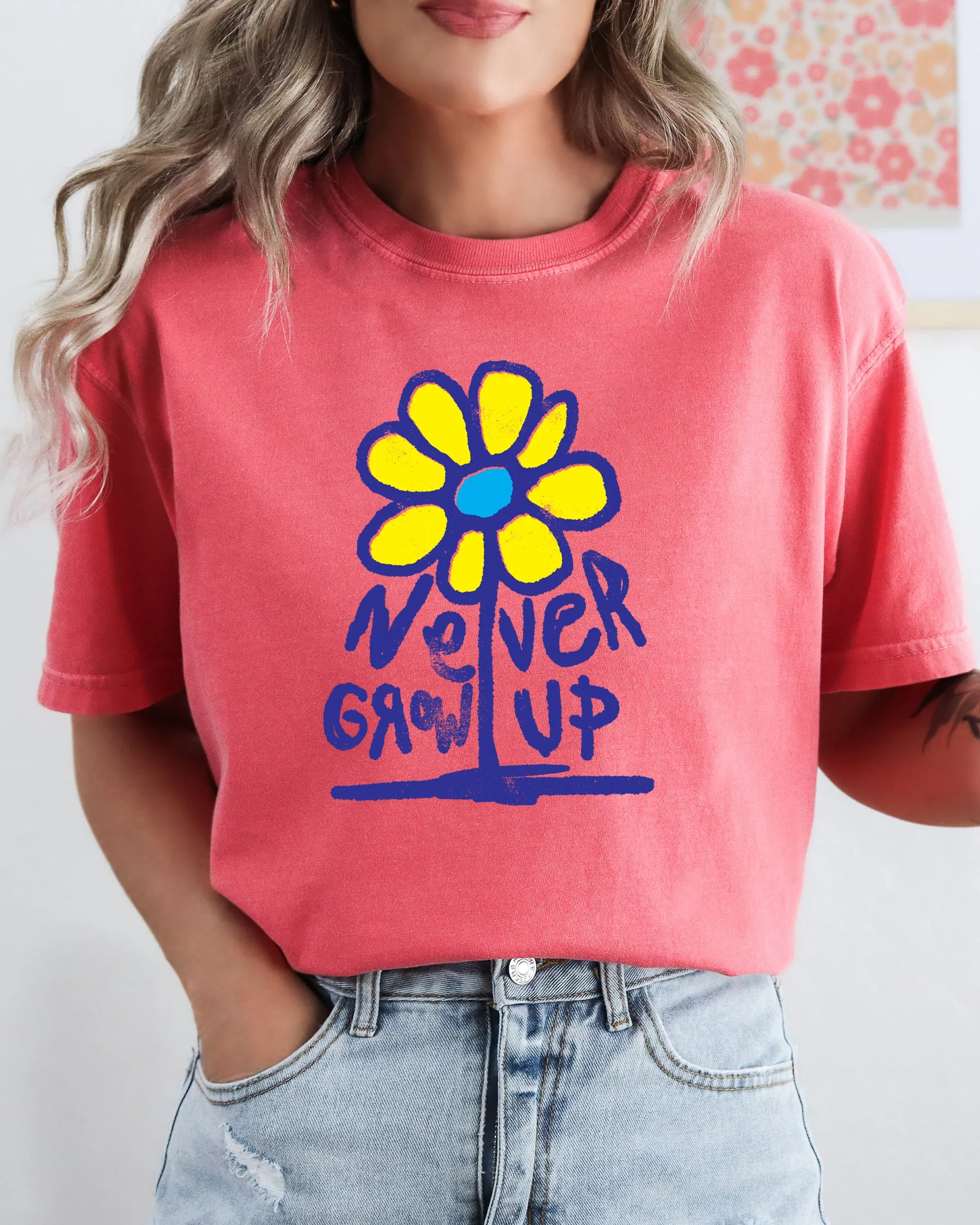 Never Grow Up, Flower, Positvity, Retro, Vintage Tshirt Comfort Colors T-Shirt sold by Refinery Number One product image thumbnail 4