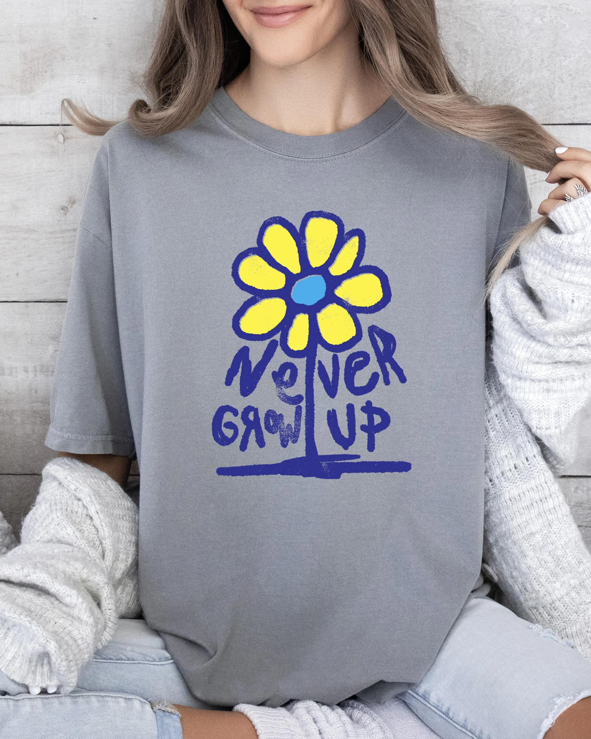 Never Grow Up, Flower, Positvity, Retro, Vintage Tshirt Comfort Colors T-Shirt sold by Refinery Number One product image thumbnail 3