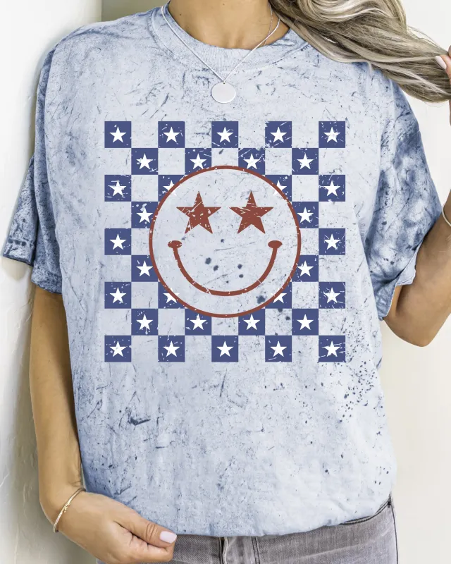 USA Smiley, Patriotic, America, Retro, Vintage, Independence Day, 4th of July, Comfort Colors, Color Blast Tshirt sold by Refinery Number One