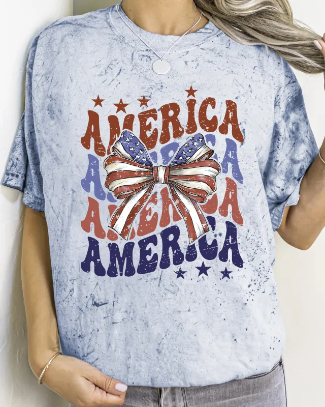 America, Patriotic Bow, Retro, USA, 4th Of July, Color Blast, Comfort Colors Tshirt sold by Refinery Number One