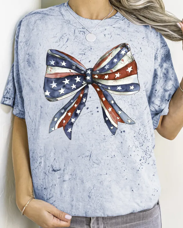 Patriotic Bow, Ribbon, USA, 4th Of July, Memorial Day, Color Blast, Comfort Colors Tshirt sold by Refinery Number One
