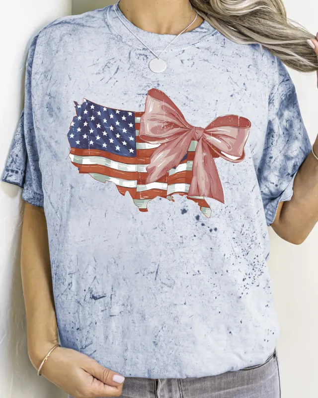 American Flag, Bow, Ribbon, Coquette, USA, Independence, Day, Retro, Vintage, Color Blast, Comfort Colors Tshirt sold by Refinery Number One